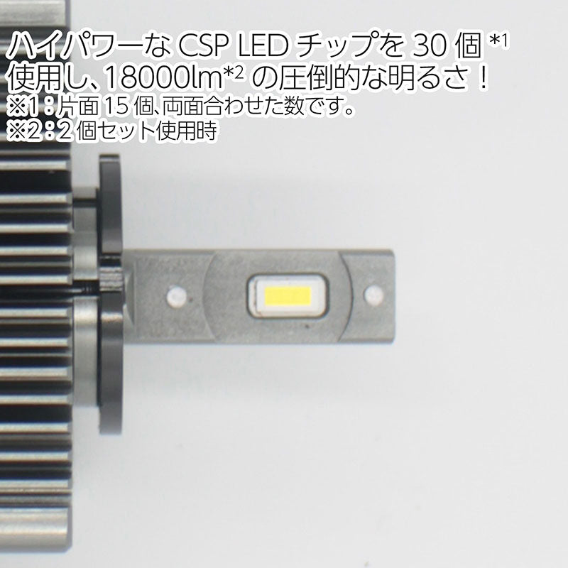 LEDヘッドライトD5【18000lm6000Kホワイト】CSPチップ×30ファン内蔵HIDバルブ交換タイプ