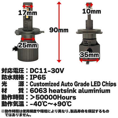 H4ハロゲン風LEDヘッドライト電球色ファン内蔵ドライバー別体