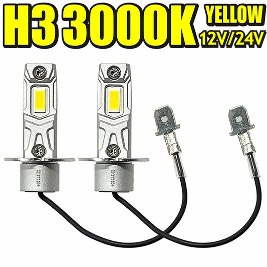 H3 LEDバルブ 3000K イエロー 黄色 12V 24V 無極性 フォグランプ