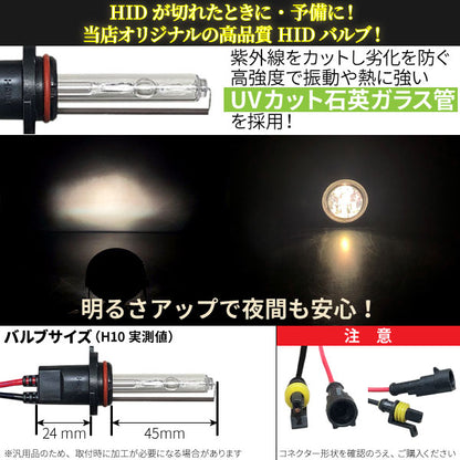 HID交換用バルブ2個セット【H10・シングルバルブ】35W/55W兼用ケルビン数3000K〜15000K選択式